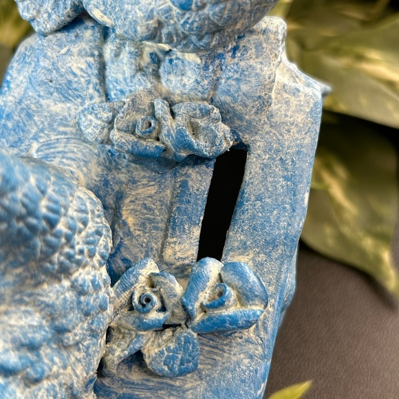 Upcycled  Bird Ceramic Bank Shelf‎ Sitter Spring Country Cottage Blue 6 X 6 - Picture 12 of 15